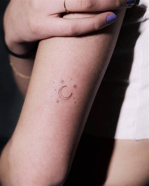 Single Needle Crescent Moon Tattoo On The Back Of The Moon Tattoo Tattoos Small Moon Tattoos