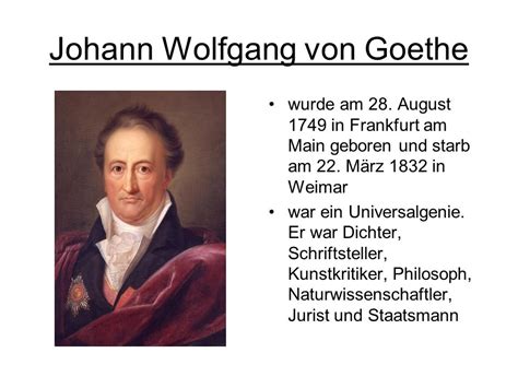 Steckbrief Von Johann Wolfgang Von Goethe De Goethe