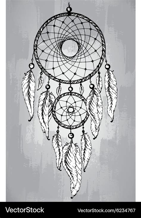 Dream Catcher With Feathers In Line Art Style Vector Image