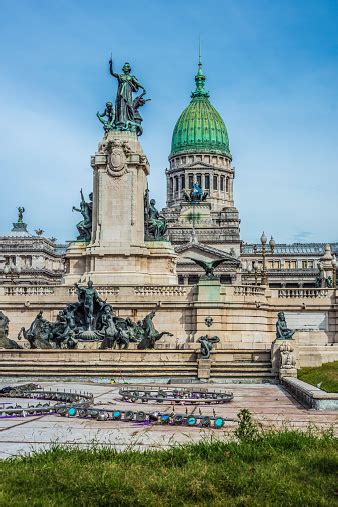 Many Statues In Congress Square In Buenos Aires Argentina Stock Photo