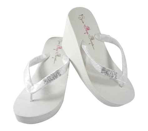 Customizable Ivory 2 Inch Wedge Wedding Flip Flops Brides Mom Silver