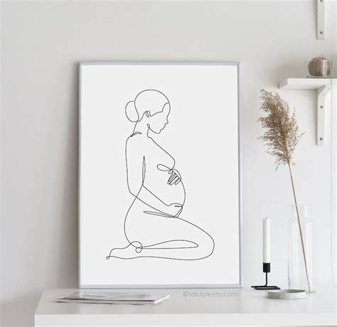 Pregnant Woman Art Pregnancy Line Art Portrait Of Pregnant Etsy