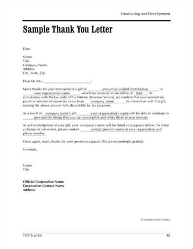 Free How To Write A Thank You Letter For Donation Samples