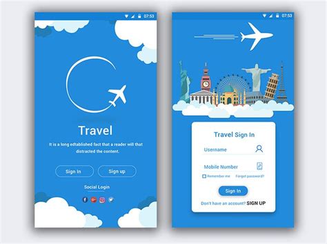 Travel App Sign In Page Travel App Trip Planner App Login Page Design