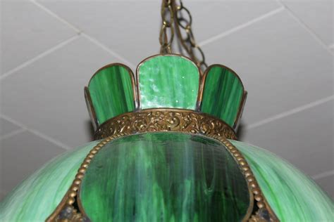 Vintage Stained Glass Hanging Lamp Retro 1970s