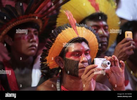 Kayapo Indians Take Pictures During The Cultural Festival Of The World Indigenous Games In