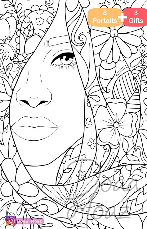 Adult Coloring Book 8 Portraits Coloring Pages Pdf Printable Anti