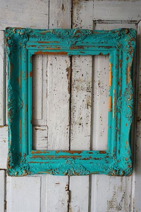 Turquoise Wood Picture Frame Ornate Distressed By Anitasperodesign
