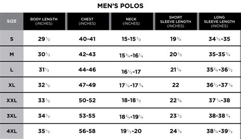 Size Chart For Mens Vests
