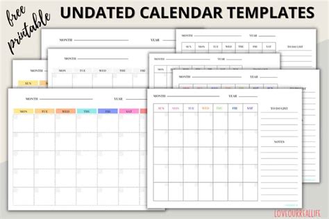 Free Blank Undated Monthly Calendar Printable Template ⋆ Love Our Real Life