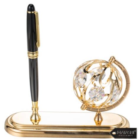 Highly Polished 24k Gold Plated Executive Desk Set With Pen And Globe