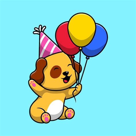 Premium Vector Cute Dog Birthday Party With Balloon Cartoon Vector