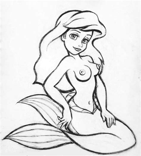 rule 34 ariel black and white breasts disney female female only line art long hair looking