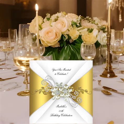 Elegant Pearl Yellow Gold Silver Diamond Birthday Invitation Zazzle