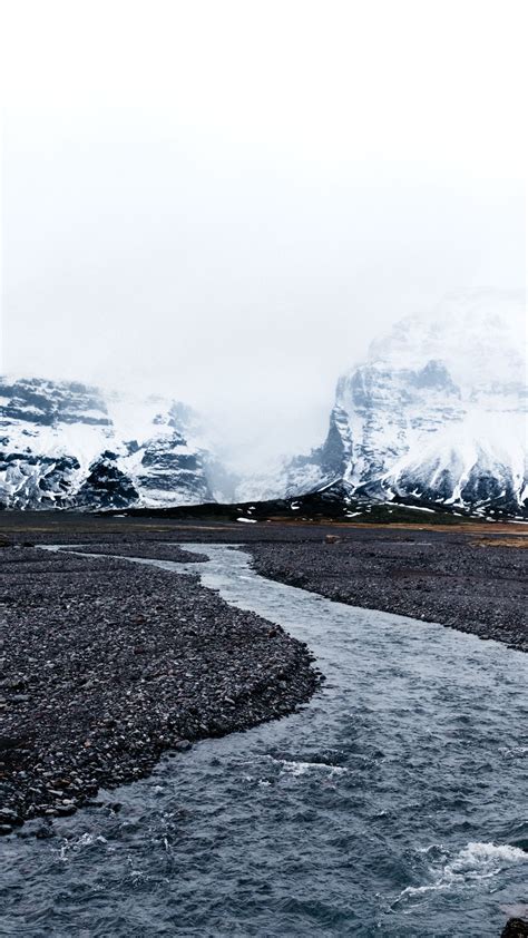 Download Wallpaper 1080x1920 River Glaciers Mountains Fog Current