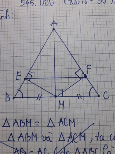 Cho tam giác ABC cân tại A Gọi M là trung điểm của BC Kẻ ME vuông góc AB MF vuông góc AC câu