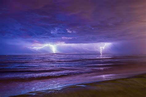 Download 1920x1080 Lightnings Ocean Clouds Beach Wallpapers For