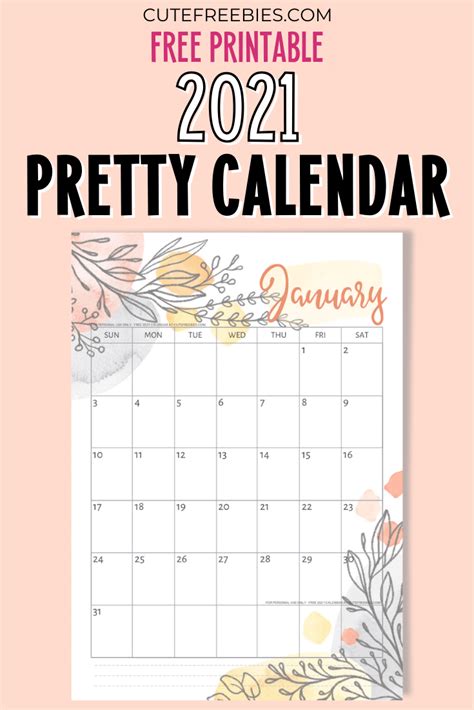 ✓ free for commercial use ✓ high quality images. Pretty 2021 Calendar Free Printable Template - Cute ...