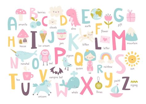 Niedliches Englisches Alphabet Für Kleine Mädchen Mit Naiven Doodle