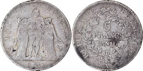 France 5 Francs An 11 A Coin Union Et Force Paris Silver Vf30 35