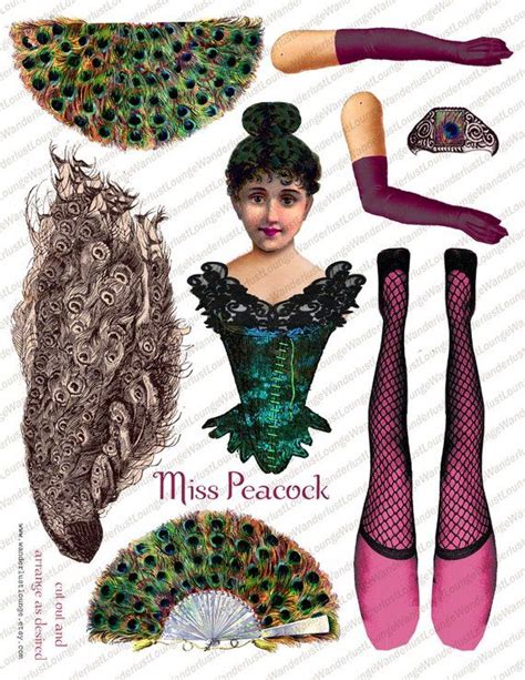Miss Peacock Paper Doll Articulated Instant Download Digital Victorian