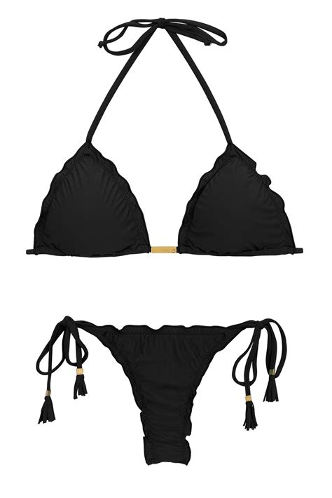 Black String Side Tie Bikini Wavy Edges Ambra Preto Eva Micro Rio