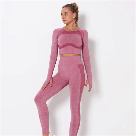 knitted yoga set seamless sports suit workout clothes quick dry gym clothing fitness hollow out