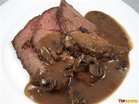 A classic french sauce made with red wine. Rosemary Dijon Roast Beef with a Mushroom Red Wine Sauce | YepRecipes.com