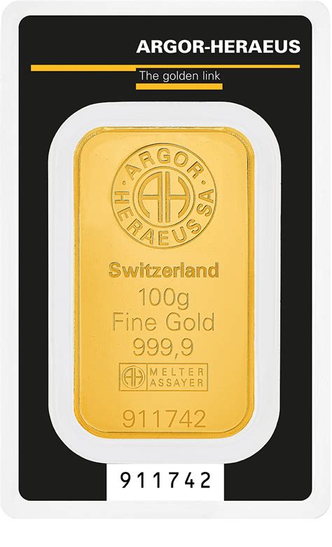 Buy The 100 Gram Argor Heraeus Kinebar Gold Bar In Assay Online