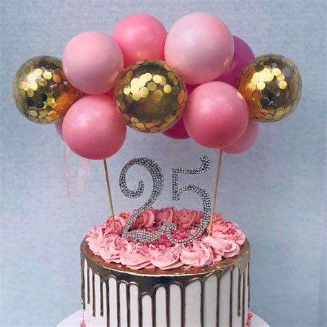 Outofmybubble Balloon Cake Topper Pink Gold Confetti