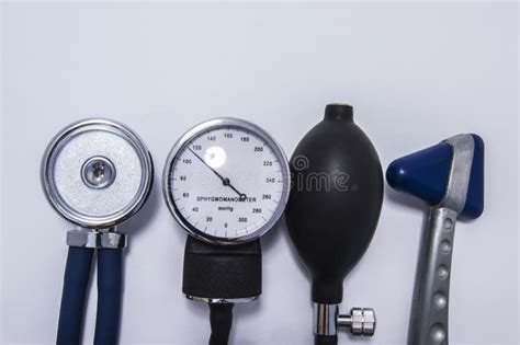 Set Of Stethoscope With Diaphragm Upwards Sphygmomanometer Air