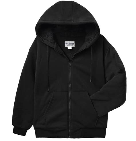 Victory Outfitters Mens Sherpa Lined Zip Up Fleece Hoodie Black L