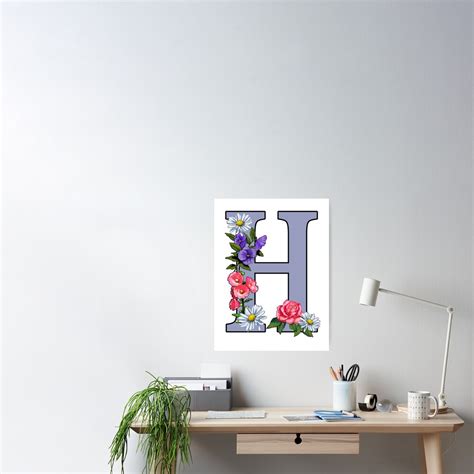 Initial H Letter H Monogram Alphabet Flower Art Decorated Letter