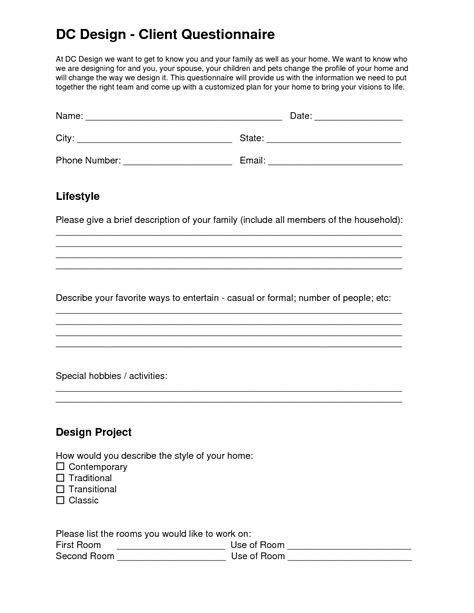 Dc Design Client Questionnaire Design Clients Interior Design