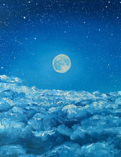 Moonlight Painting Night Sky Oil Painting Original Art Moon Etsy