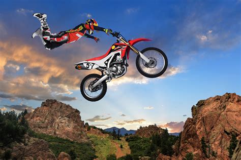 Freestyle Motocross Rider Performing Stunt On Motorcycle Photo Art