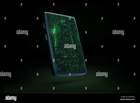 3d Mobile Phone With Binary Data Stream In Matrix Style On Screen