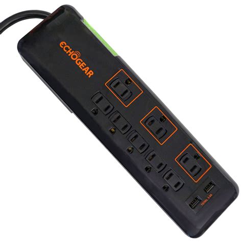 Low Profile Surge Protector Power Strip With Usb Ports Echogear