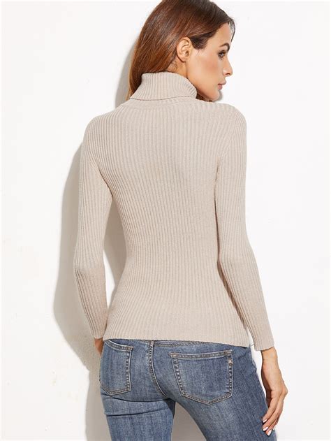 Apricot Ribbed Knit Turtleneck Slim Fit Sweater Shein Sheinside