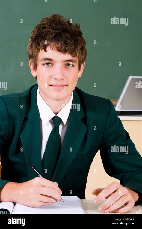 Cute High School Boy In Classroom Stock Photo Alamy