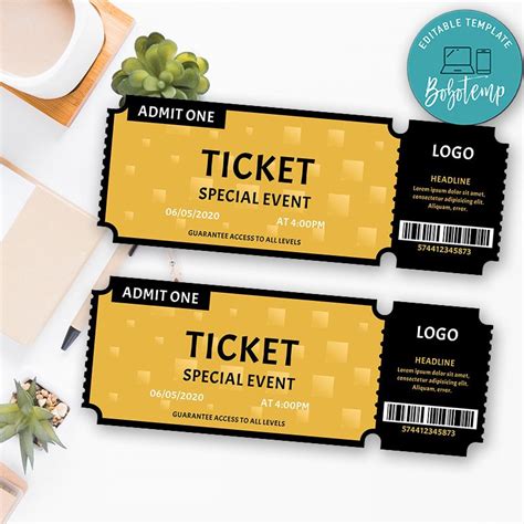 Printable Yellow Event Ticket Invitation Template Diy Bobotemp