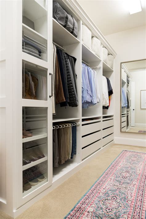 You can keep both hanging and folded clothes in this wardrobe, since it has a clothes rail and shelves. Walk-in Closet Makeover with IKEA PAX - Crazy Wonderful