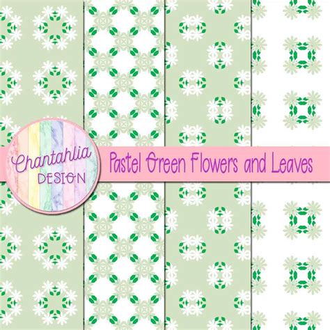 Free Digital Papers Featuring Pastel Green Flowers And Leaves Designs