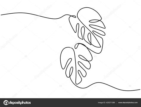 Monstera Leaf Line Art Tropical Leaves Continuous Line Draw Design