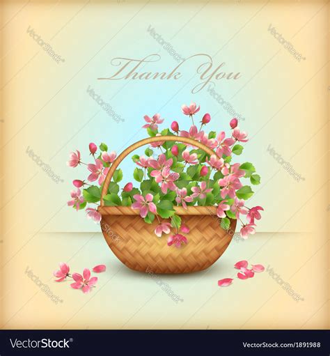 Spring Wicker Basket Cherry Flowers Thank You Card