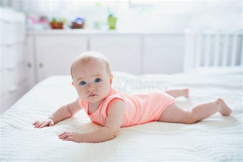 Cute Baby Girl Lying On Her Tummy Stock Image Image Of Hands