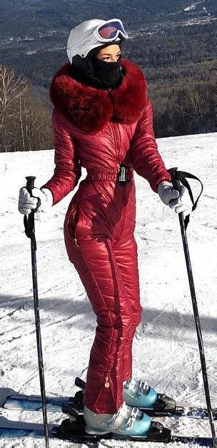 Red Snowsuit Women Winter Attire Skiing Outfit