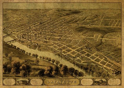 Lafayette Indiana Vintage City Street Map 1868 Mixed Media