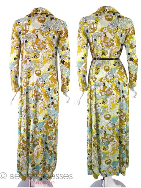 60s 70s psychedelic zip front maxi better dresses vintage