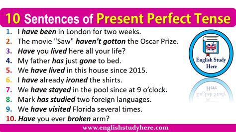 Tenses And Example Sentences English Study Here